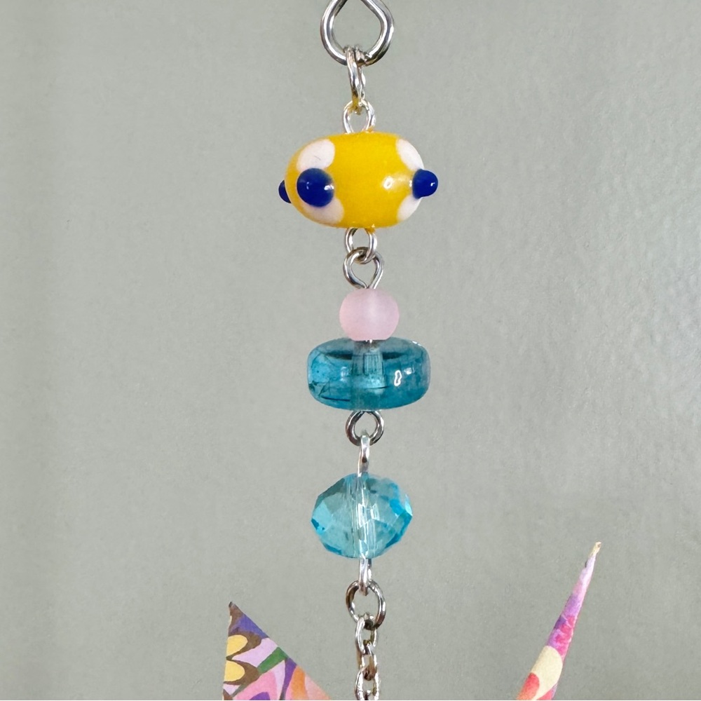 Origami Ornament #2410 - Small Crane with Glass Beads - Picture 3 of 7